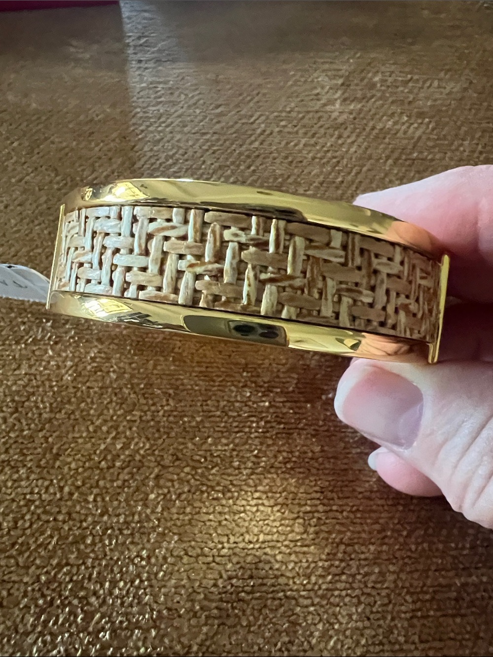 NWT Talbots Gold tone bracelet with woven wood tone